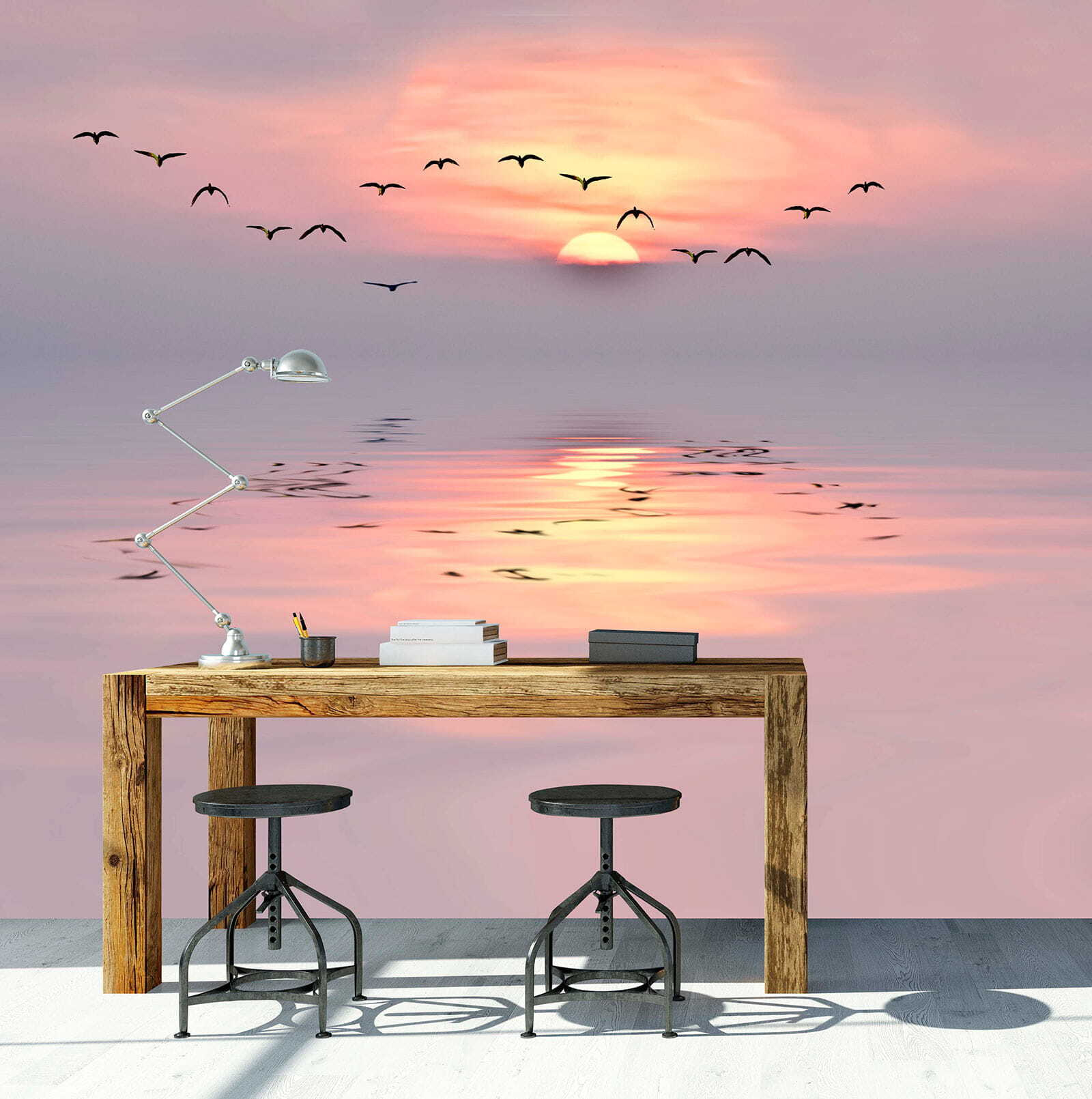 Flock of birds flying over water Flock of birds flying over water