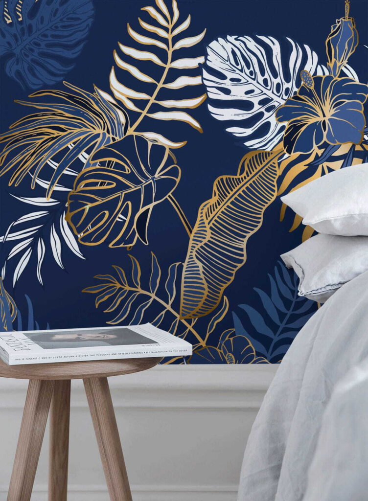 Motif de feuilles sur fond bleu u53271pib1 752x1024 - Motif de feuilles sur fond bleu - tegory