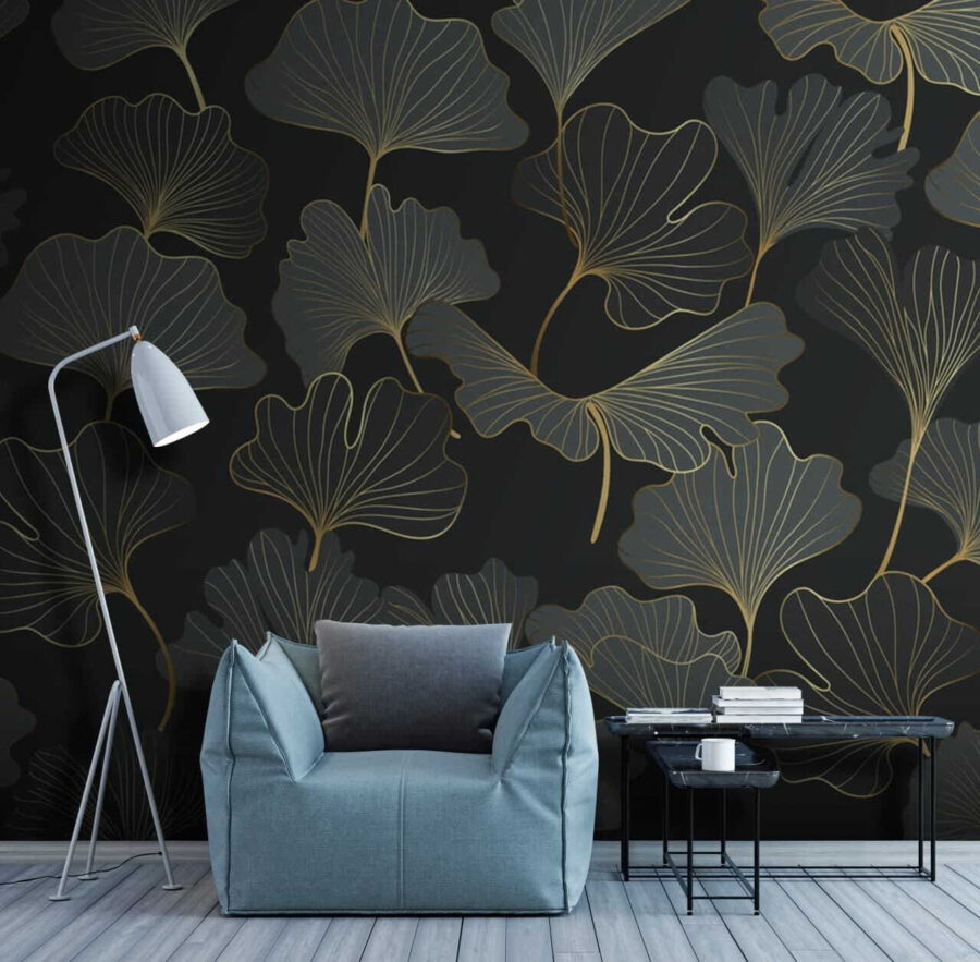 Motif de feuilles sur fond noir