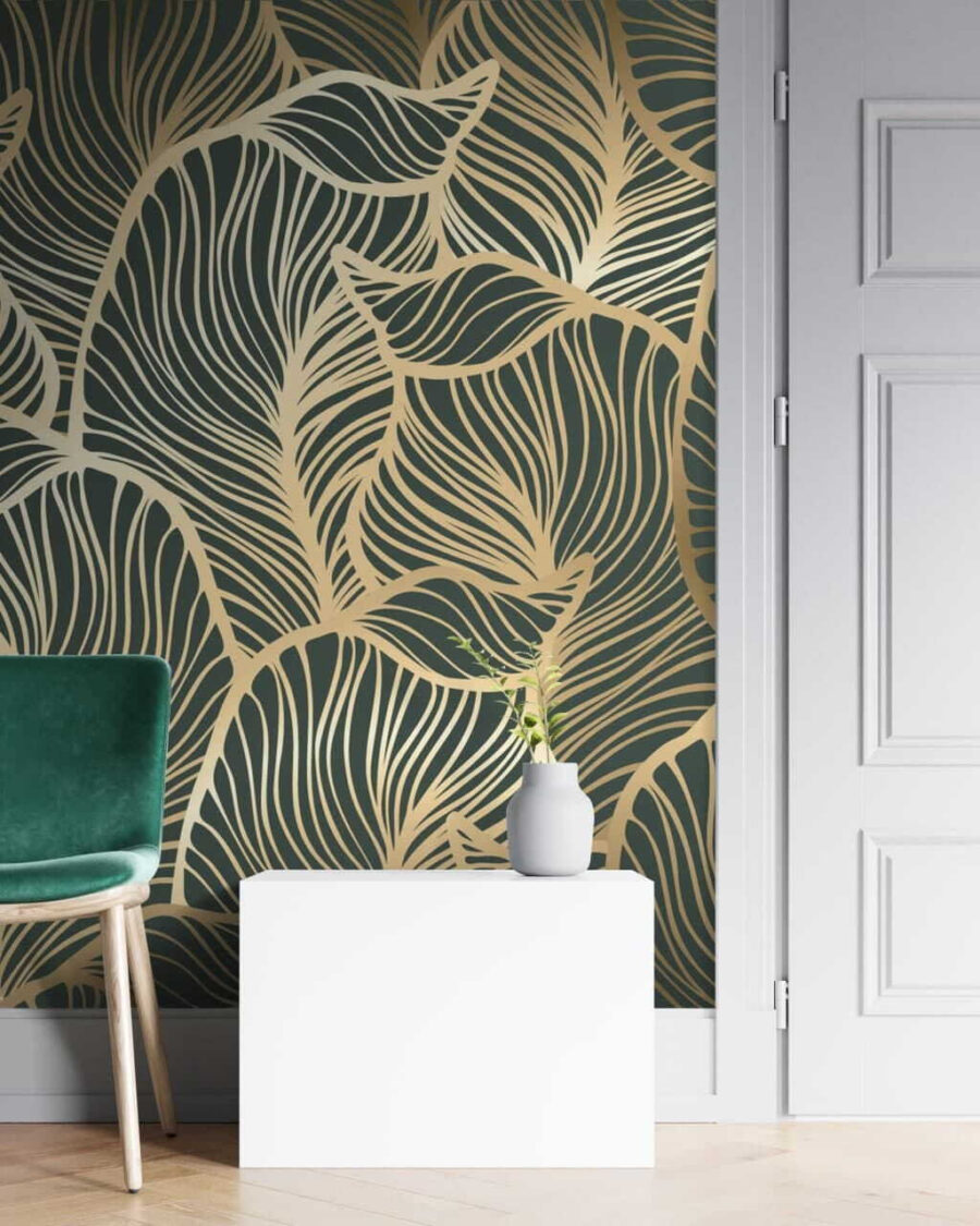 Motif de feuilles sur fond vert
