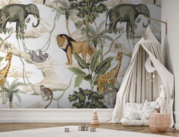 Papier peint avec des animaux et des arbres Papier peint avec des animaux et des arbres