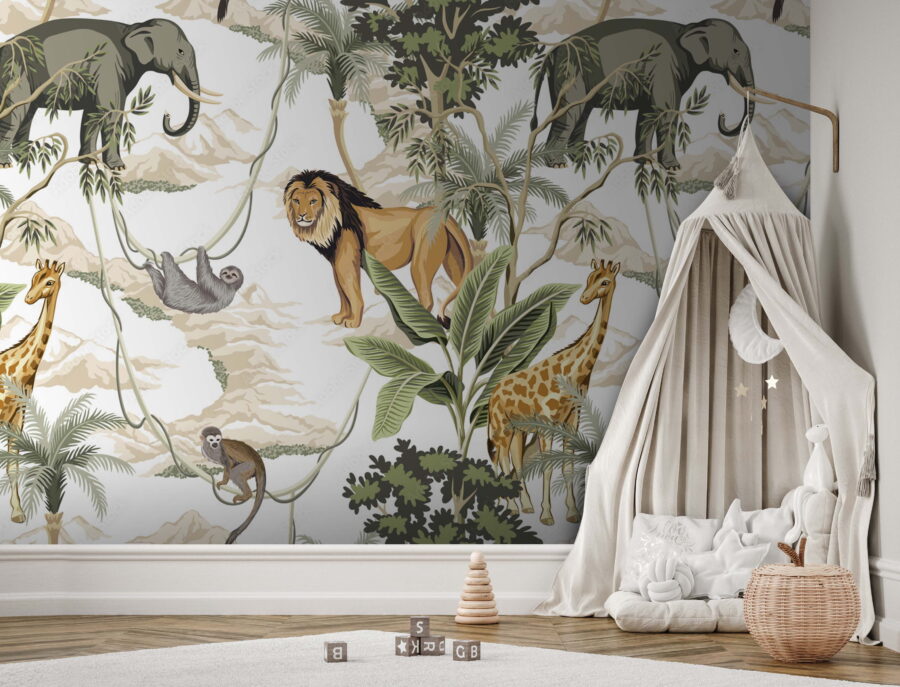 Papier peint avec des animaux et des arbres Papier peint avec des animaux et des arbres