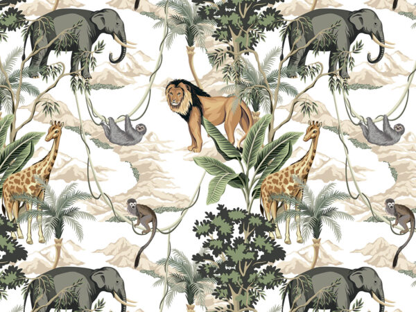 Papier peint avec des animaux et des arbres Papier peint avec des animaux et des arbres