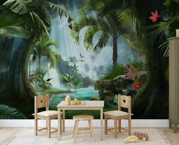 Léopard couché sur un banc dans la jungle Léopard couché sur un banc dans la jungle