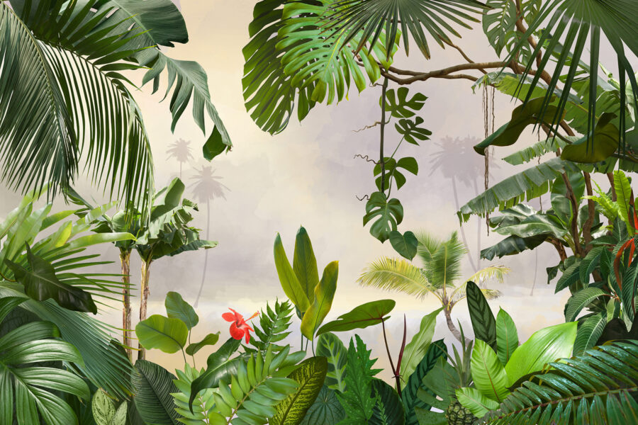Groupe de plantes avec arbres et fleurs Groupe de plantes avec arbres et fleurs