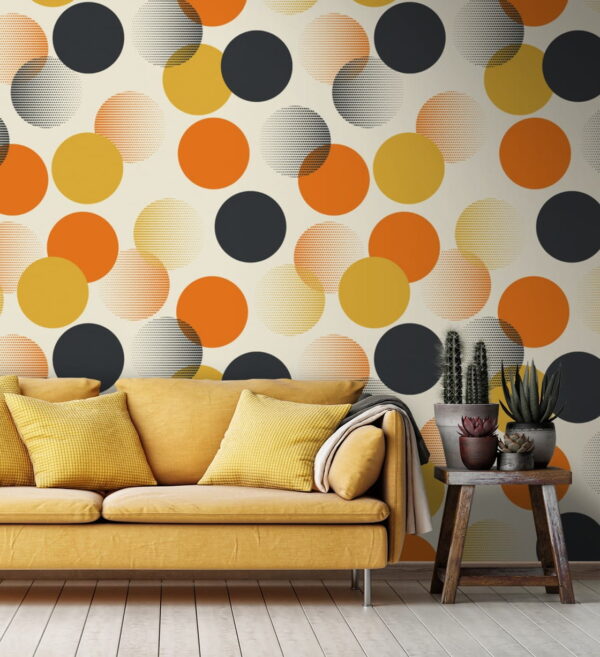 Motif de cercles orange et noirs