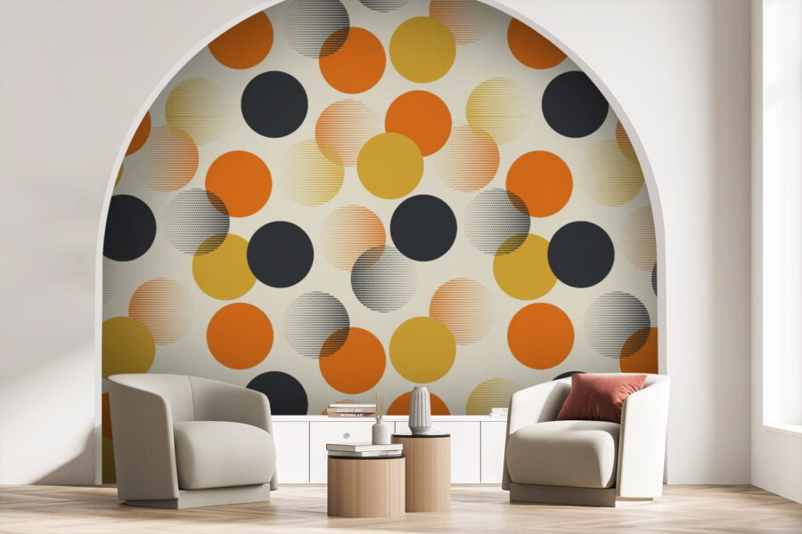 Papier peint Motif de cercles orange et noirs – Image 2