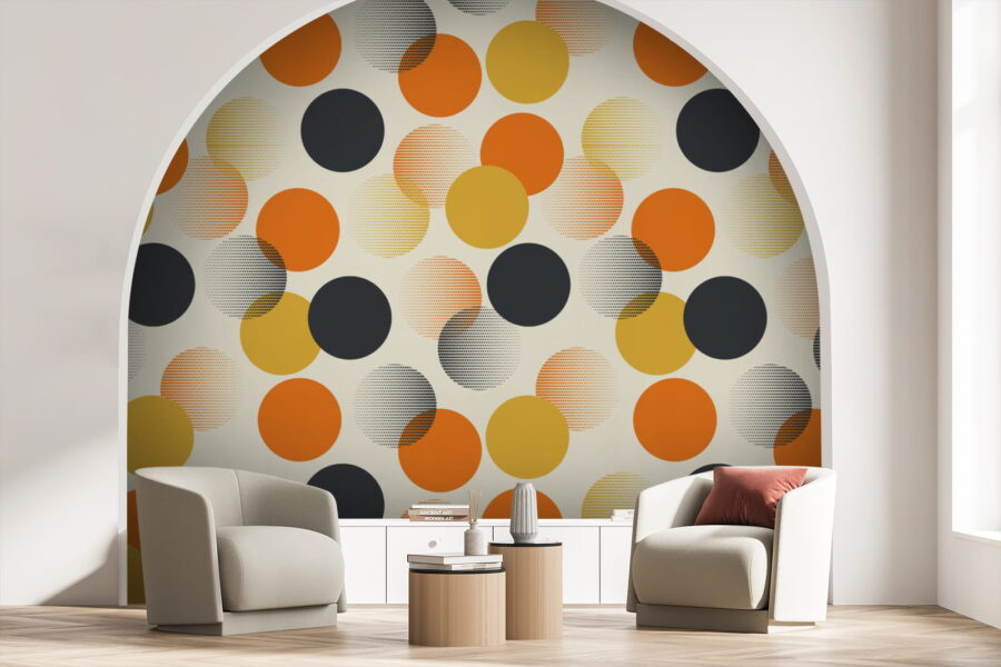 Motif de cercles orange et noirs