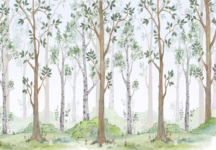 Aquarelle d'arbres et d'herbe