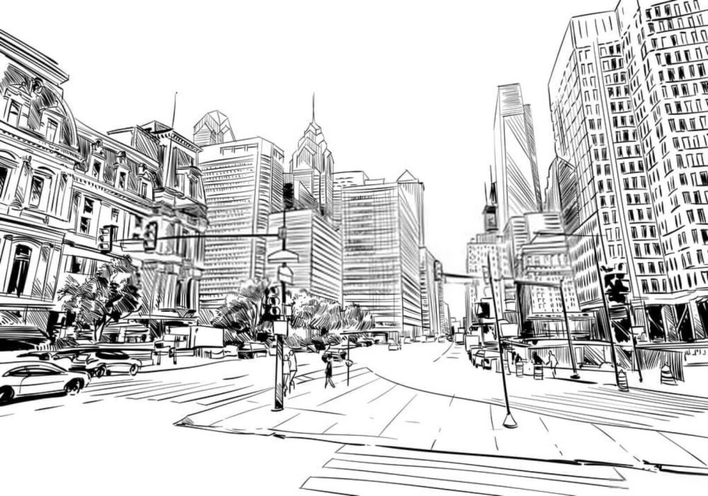 Dessin d'une rue de la ville Dessin d'une rue de la ville