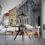 Papier peint Dessin d'une rue avec des bâtiments
