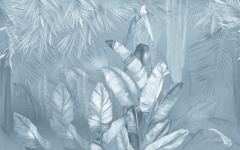 Feuillage de jungle serein dans des teintes douces. Feuillage de jungle serein dans des teintes douces.