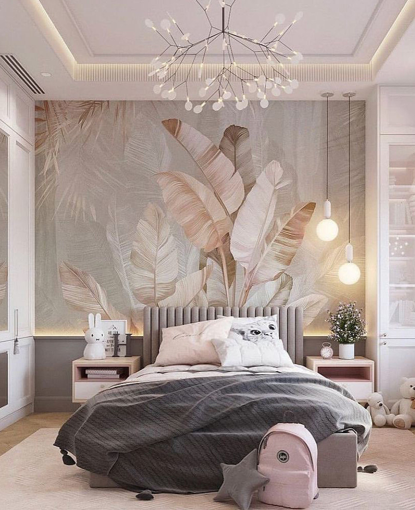 Feuillage tropical dans des tons doux et pastel.