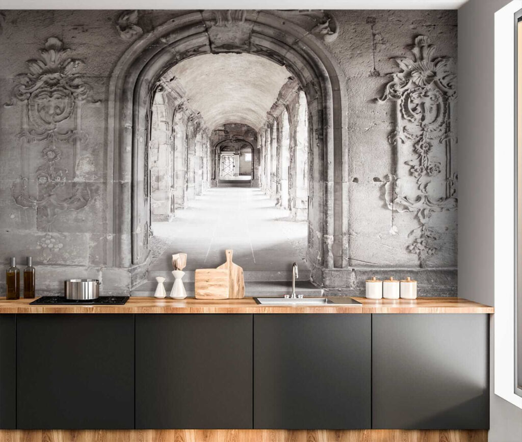 Stone archway with a stone wall