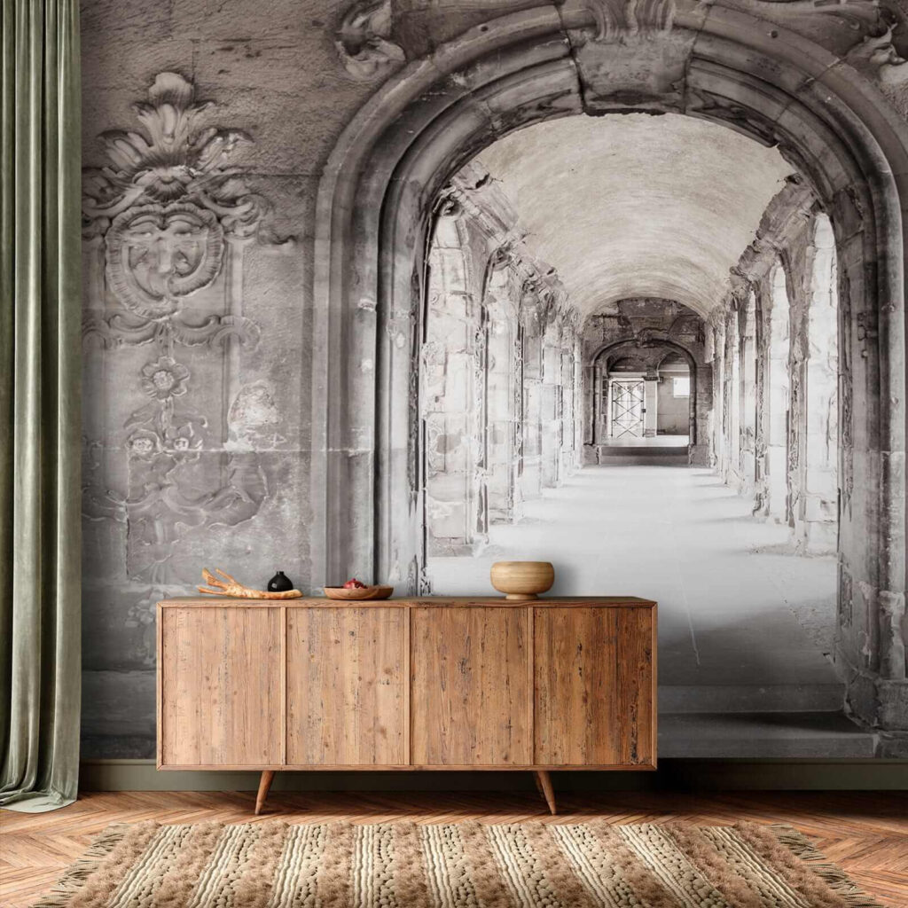 Stone archway with a stone wall