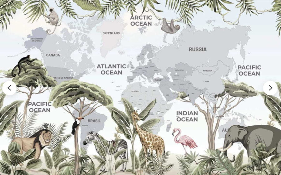 Carte du monde avec animaux et oiseaux