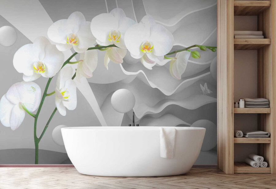 Orchidées blanches et boules blanches