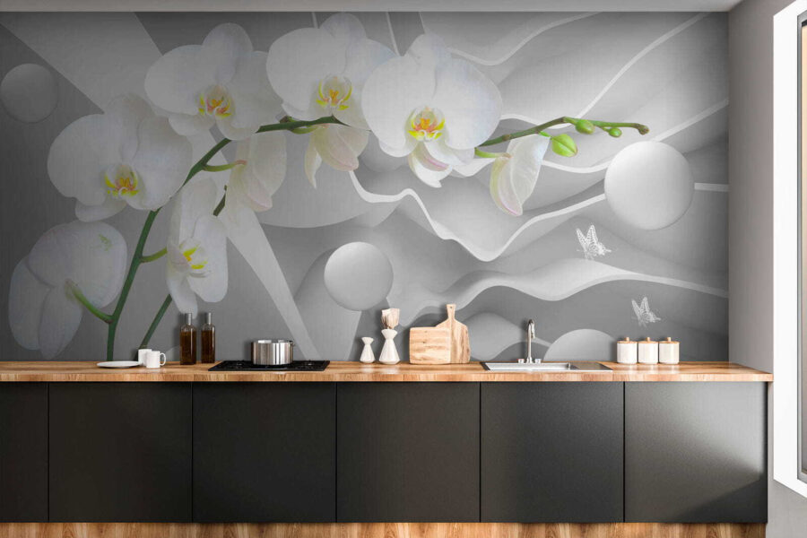 Orchidées blanches et boules blanches