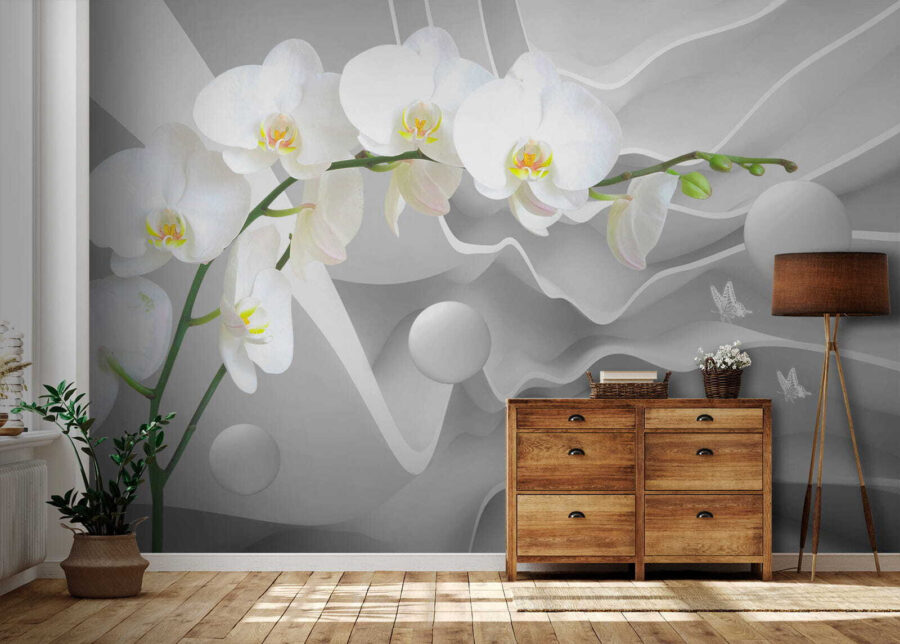 Orchidées blanches et boules blanches