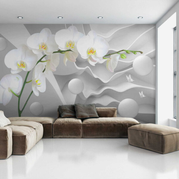 Orchidées blanches et boules blanches Orchidées blanches et boules blanches