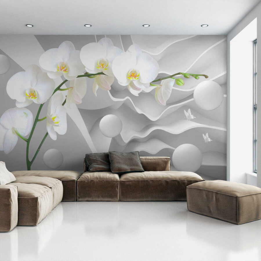 Orchidées blanches et boules blanches