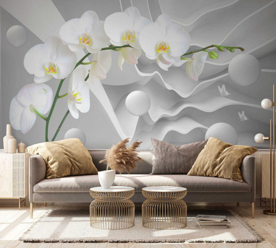 Orchidées blanches et boules blanches