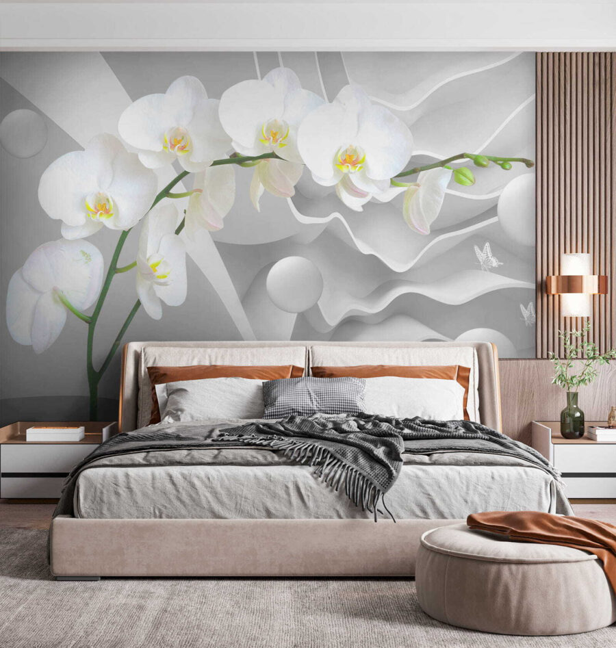 Orchidées blanches et boules blanches