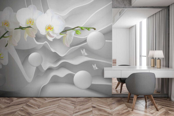 Papier peint Papier peint Orchidées blanches et boules blanches (UGS : u47810)