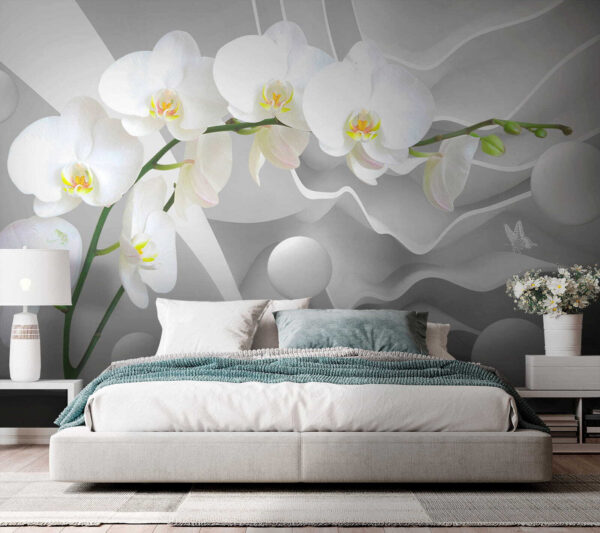 Orchidées blanches et boules blanches Orchidées blanches et boules blanches