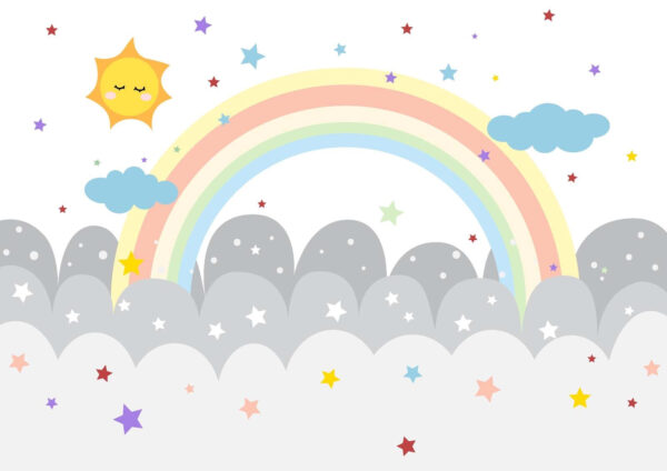 Arc-en-ciel et nuages avec soleil et étoiles Arc-en-ciel et nuages avec soleil et étoiles