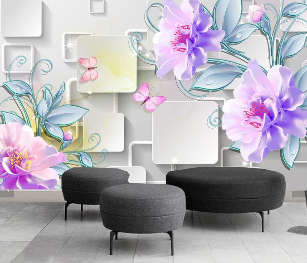 Papier peint avec des fleurs et des papillons u47593pig1m - Papier peint avec des fleurs et des papillons - tegory