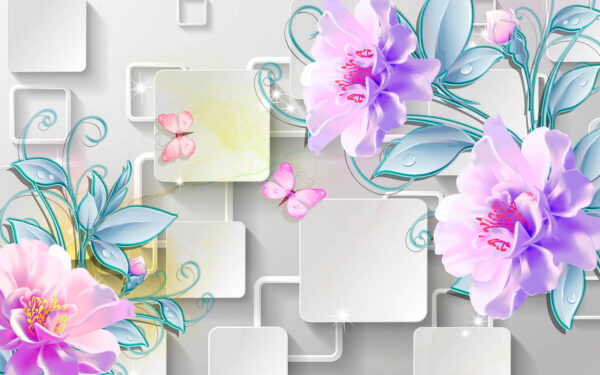 Papier peint avec des fleurs et des papillons u47593p 600x375 - Papier peint avec des fleurs et des papillons - tegory