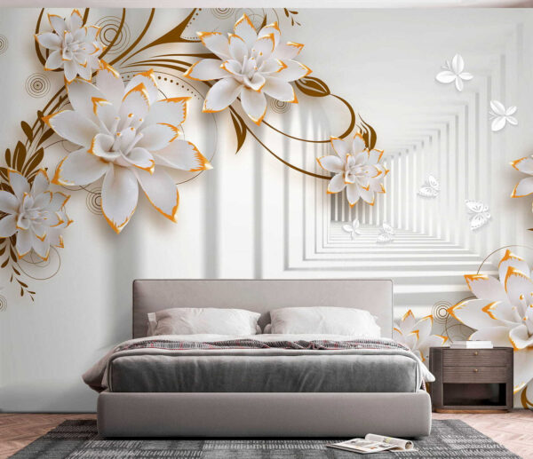 Fleurs blanches et orange sur fond blanc Fleurs blanches et orange sur fond blanc
