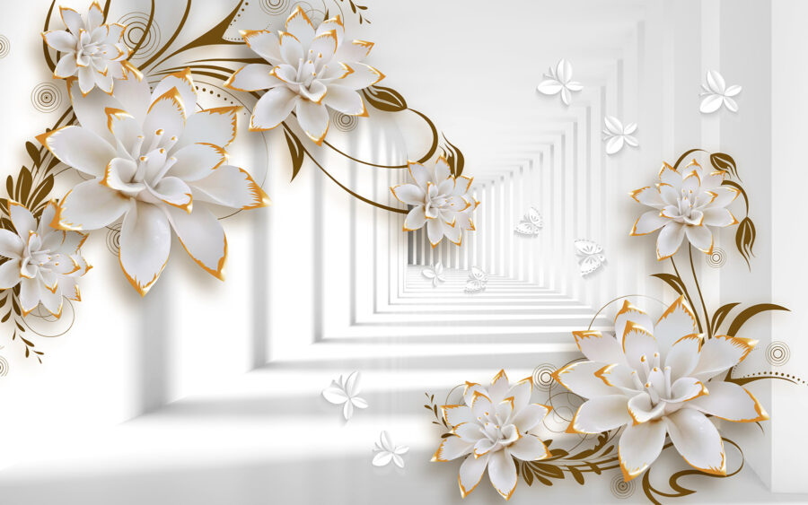 Fleurs blanches et orange sur fond blanc