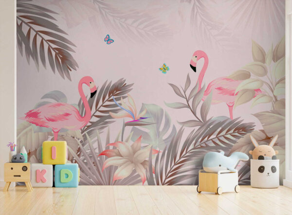 Flamants roses et fleurs Flamants roses et fleurs