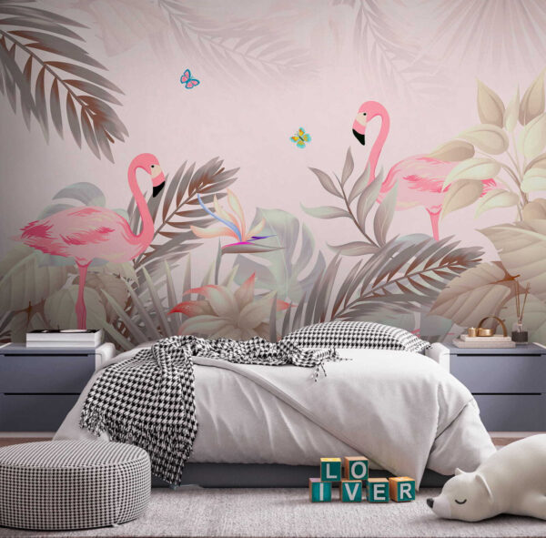 Flamants roses et fleurs Flamants roses et fleurs