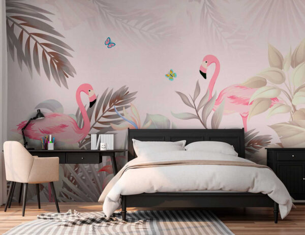 Flamants roses et fleurs Flamants roses et fleurs