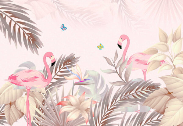 Flamants roses et fleurs Flamants roses et fleurs