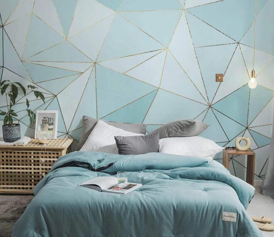 Papier peint Motif triangulaire bleu et blanc