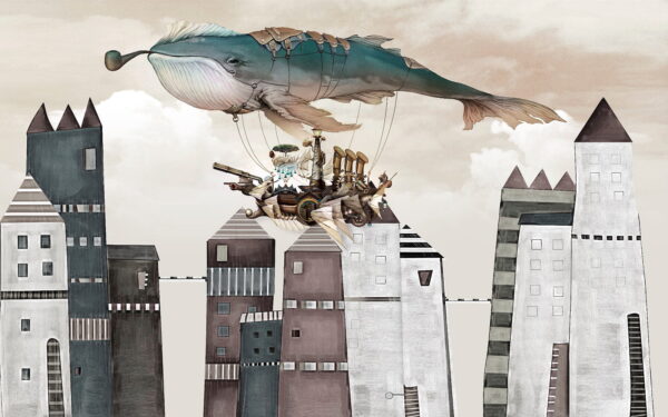 Baleine survolant une ville Baleine survolant une ville