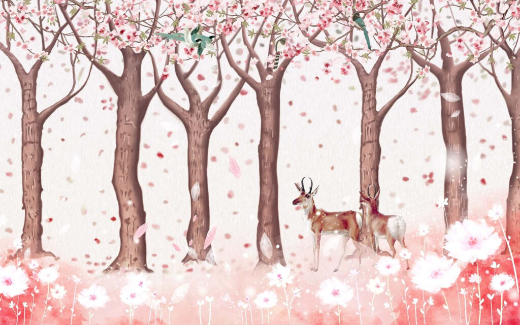 Groupe d'arbres avec fleurs et oiseaux u44137p 1024x640 - Groupe d'arbres avec fleurs et oiseaux - tegory