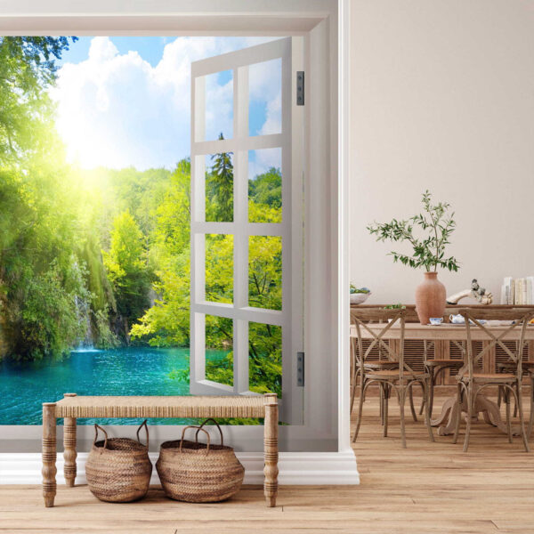 Fenêtre avec cascade et arbres Fenêtre avec cascade et arbres