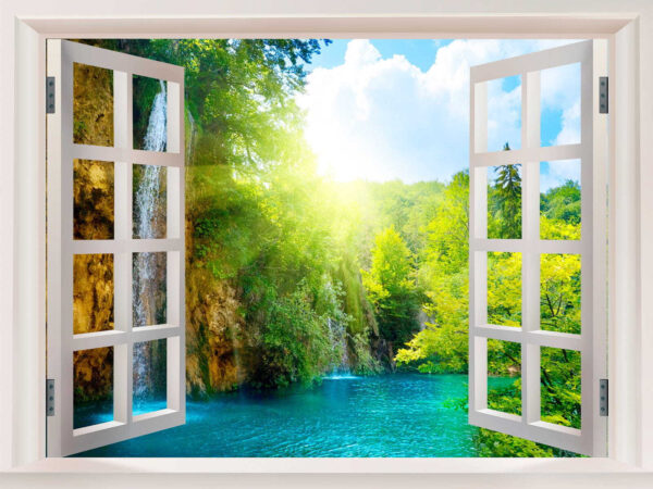 Fenêtre avec cascade et arbres Fenêtre avec cascade et arbres