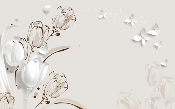 Tulipes blanches et papillons Tulipes blanches et papillons