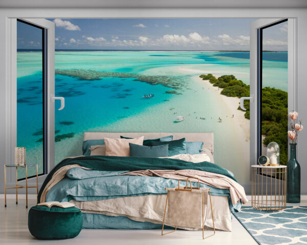 Vue d'une plage depuis une fenêtre Vue d'une plage depuis une fenêtre