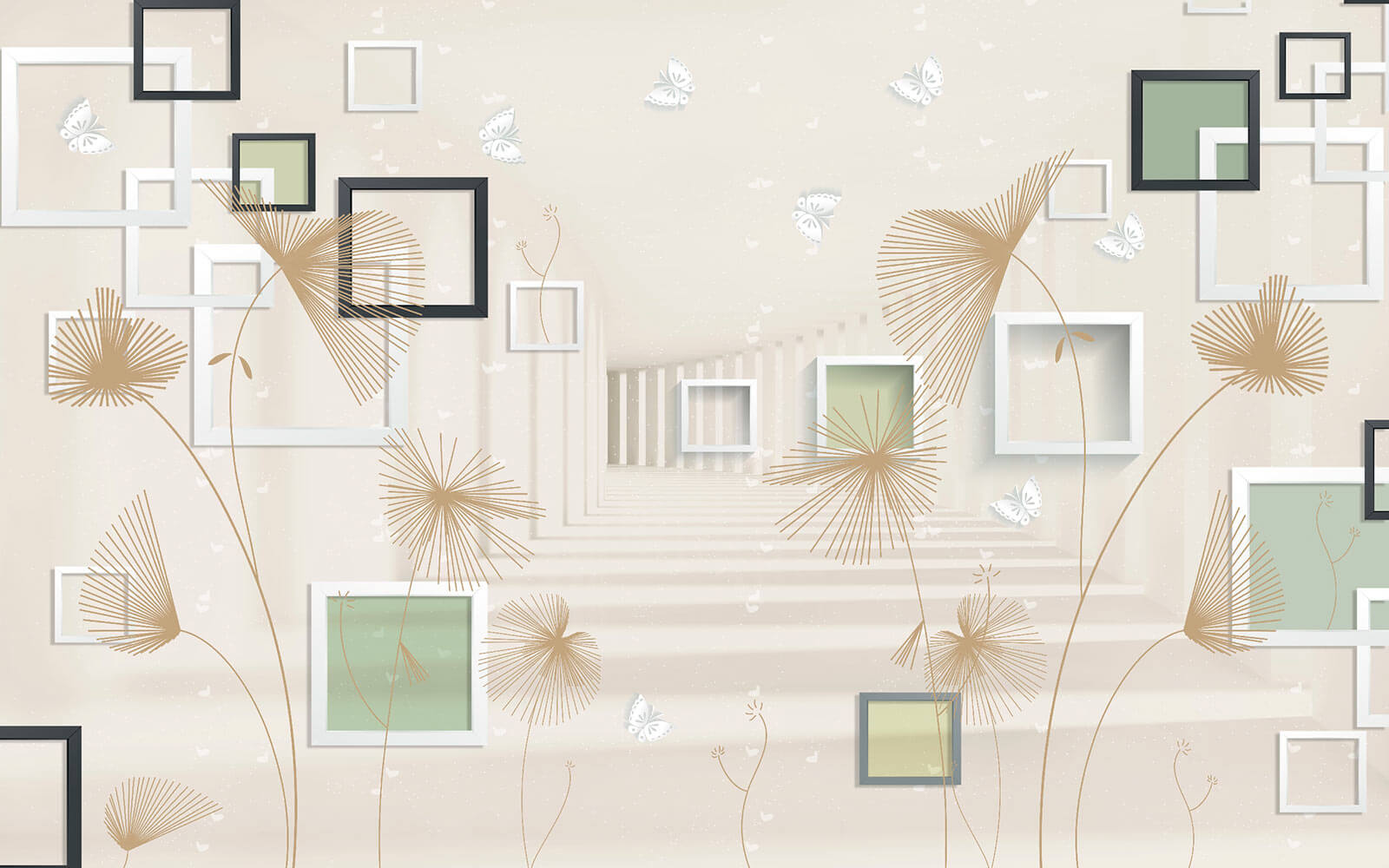 Papier peint avec des fleurs et des papillons blancs et bruns u40860p - Papier peint avec des fleurs et des papillons blancs et bruns - tegory