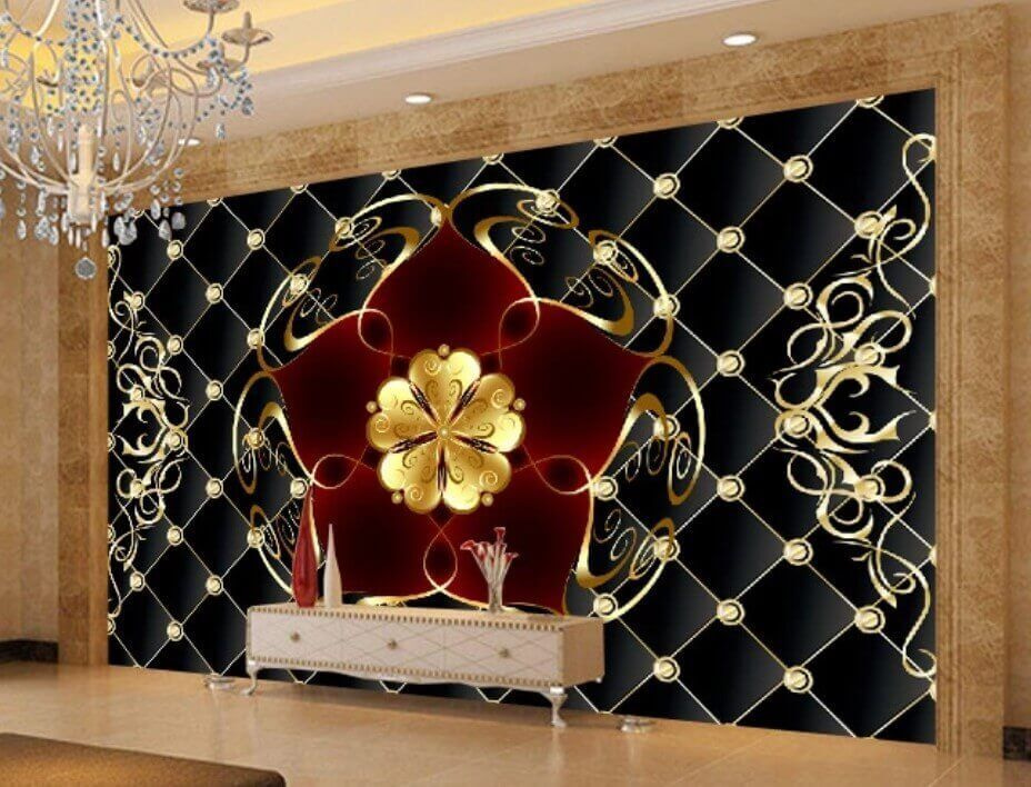 u40780pig1m - Motif floral élégant sur fond noir - tegory