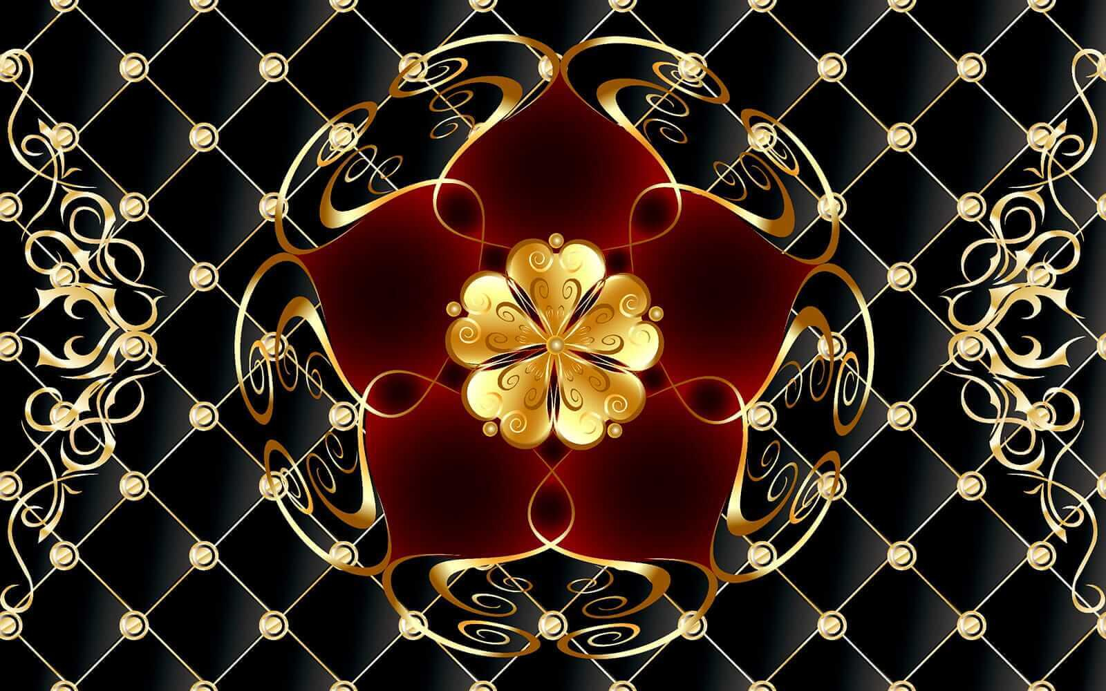 u40780p - Motif floral élégant sur fond noir - tegory