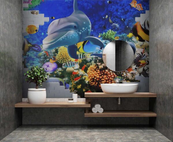 Peinture murale d'un poisson et de dauphins Peinture murale d'un poisson et de dauphins