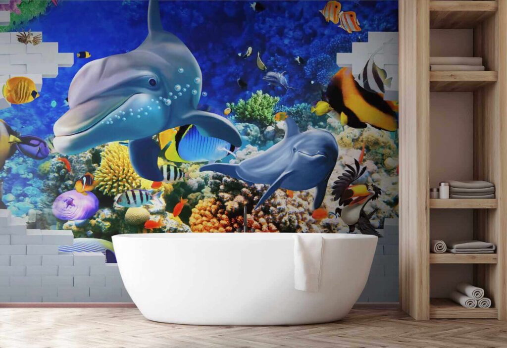 Peinture murale d'un poisson et de dauphins u40459pit1 1024x703 - Peinture murale d'un poisson et de dauphins - tegory